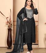 Black embroidery & sequence rayon salwar kameez readymade with two pockets stitched