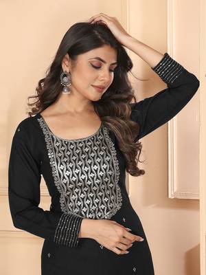 Black embroidery & sequence rayon salwar kameez readymade with two pockets stitched 5