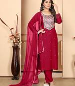 Maroon embroidery & sequence rayon salwar kameez readymade with two pockets stitched