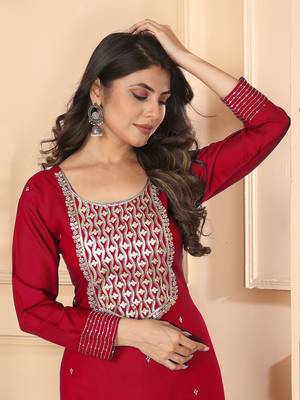 Maroon embroidery & sequence rayon salwar kameez readymade with two pockets stitched 5