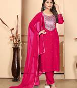 Rani pink embroidery & sequence rayon salwar kameez readymade with two pockets stitched