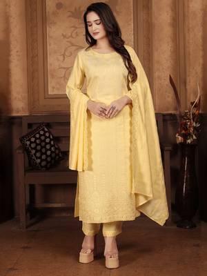 Yellow embroidery & sequence chanderi salwar kameez readymade stitched 1