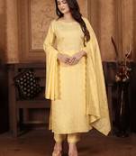 Yellow embroidery & sequence chanderi salwar kameez readymade stitched