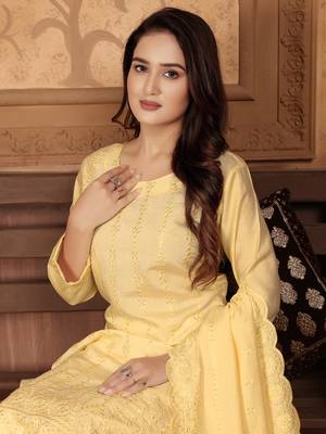 Yellow embroidery & sequence chanderi salwar kameez readymade stitched 3