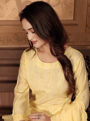 Yellow embroidery & sequence chanderi salwar kameez readymade stitched 5