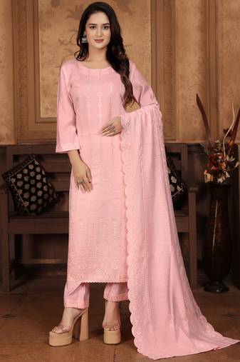 Peach embroidery & sequence chanderi salwar kameez readymade stitched