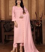 Peach embroidery & sequence chanderi salwar kameez readymade stitched