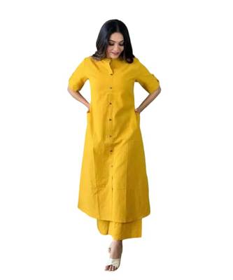 Yellow katha cotton kurta and palazzo set 7