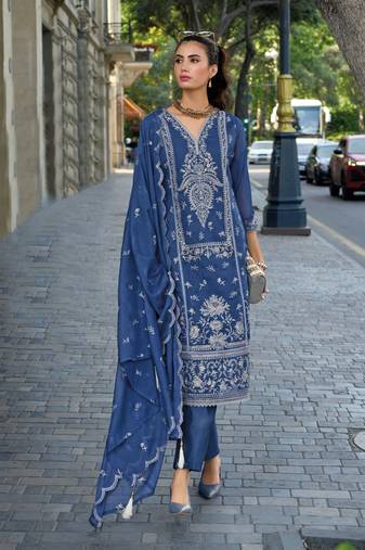 Bule embroidery sequins organza straight pant- free size stitched(size upto 42")