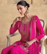 Beige embroidery and sequins chinon silk straigth palazzo- free size stitched(size upto 42")