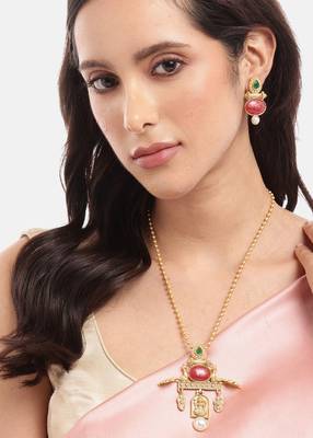 Maa lakshmi with peacock pendant chain and earrings jewelry set for women girls 1