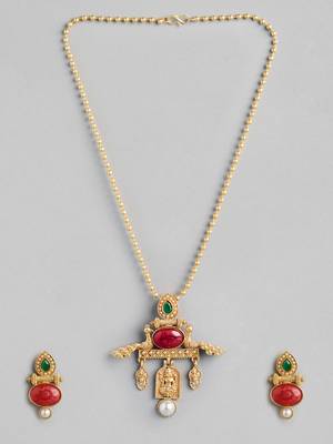 Maa lakshmi with peacock pendant chain and earrings jewelry set for women girls 3