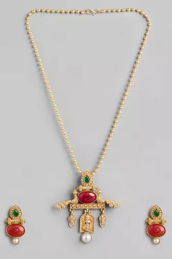 Maa lakshmi with peacock pendant chain and earrings jewelry set for women girls