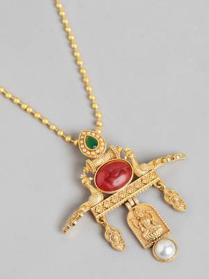 Maa lakshmi with peacock pendant chain and earrings jewelry set for women girls 4