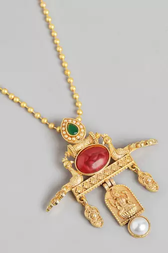 Maa lakshmi with peacock pendant chain and earrings jewelry set for women girls