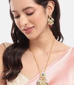 Two-tone silver gold plated ruby pearls studded deer pendant chain and earrings jewelry set for women girls