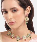 Two-tone silver gold plated ruby pearls studded bird choker necklace and earrings jewelry set for women girls