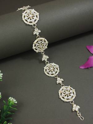 gold plated traditional floral kundan & pearl sheeshphool matha patti sheeshpatti  1