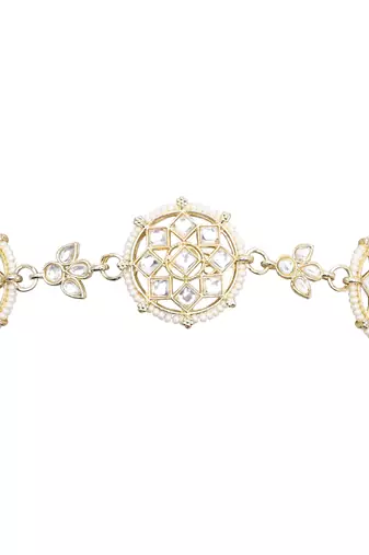 gold plated traditional floral kundan & pearl sheeshphool matha patti sheeshpatti 