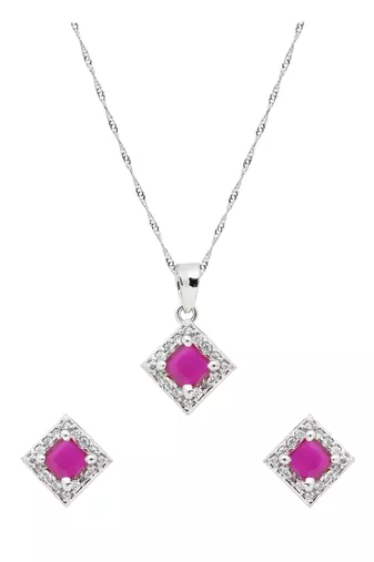silver plated cubic zirconia american diamond chain pendent necklace with earrings set 