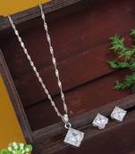 silver plated cubic zirconia american diamond chain pendent necklace with earrings set