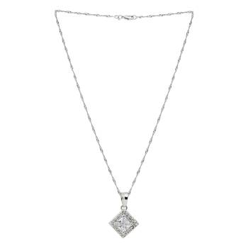 silver plated cubic zirconia american diamond chain pendent necklace with earrings set  3