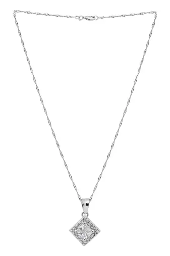 silver plated cubic zirconia american diamond chain pendent necklace with earrings set 