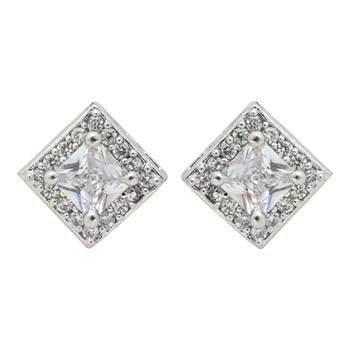 silver plated cubic zirconia american diamond chain pendent necklace with earrings set  4