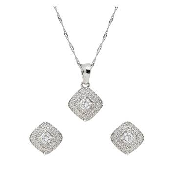 silver plated cubic zirconia american diamond chain pendent necklace with earrings set for women  2