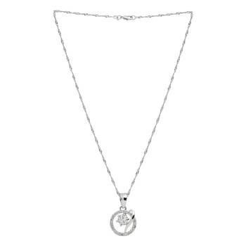 silver plated cubic zirconia american diamond chain pendent necklace with earrings set  3