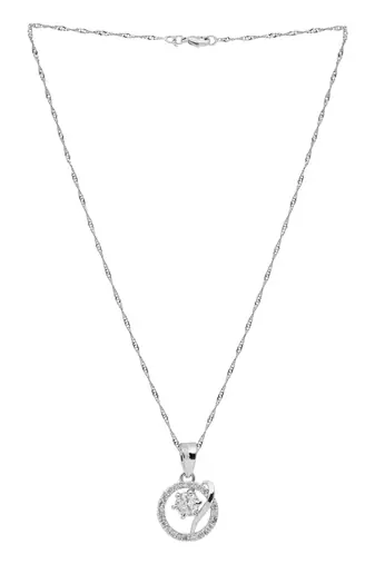 silver plated cubic zirconia american diamond chain pendent necklace with earrings set 