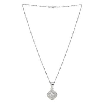 silver plated cubic zirconia american diamond chain pendent necklace with earrings set for women  3