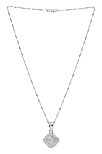 silver plated cubic zirconia american diamond chain pendent necklace with earrings set for women 