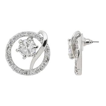 silver plated cubic zirconia american diamond chain pendent necklace with earrings set  4