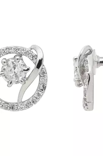 silver plated cubic zirconia american diamond chain pendent necklace with earrings set 