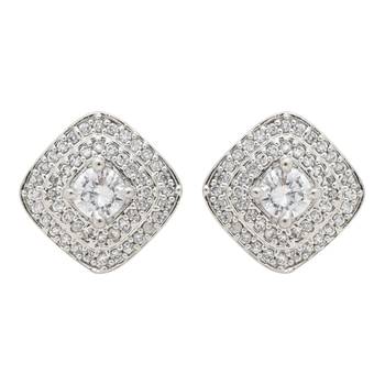silver plated cubic zirconia american diamond chain pendent necklace with earrings set for women  4