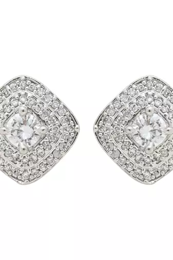 silver plated cubic zirconia american diamond chain pendent necklace with earrings set for women 