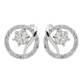 silver plated cubic zirconia american diamond chain pendent necklace with earrings set  5