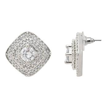 silver plated cubic zirconia american diamond chain pendent necklace with earrings set for women  5
