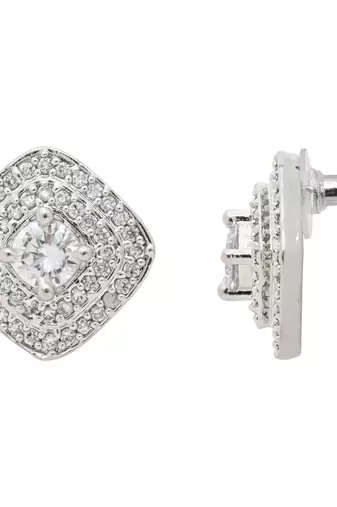 silver plated cubic zirconia american diamond chain pendent necklace with earrings set for women 