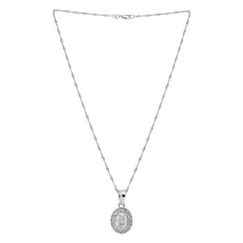 silver plated cubic zirconia american diamond chain pendent necklace with earrings set  3