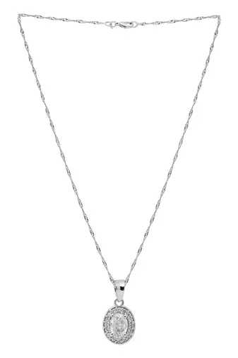 silver plated cubic zirconia american diamond chain pendent necklace with earrings set 