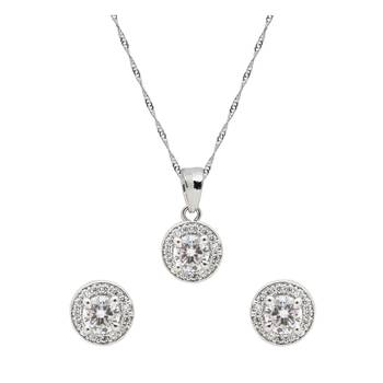 silver plated cubic zirconia american diamond chain pendent necklace with earrings set  2