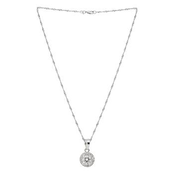 silver plated cubic zirconia american diamond chain pendent necklace with earrings set  3