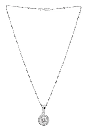silver plated cubic zirconia american diamond chain pendent necklace with earrings set 