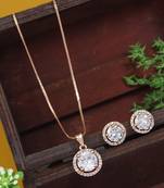 rose gold plated cubic zirconia american diamond chain pendent necklace with earrings set 
