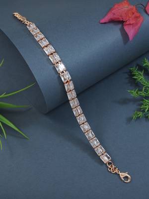 stylish rose gold plated cubic zirconia american diamond adjustable bracelet for women  1