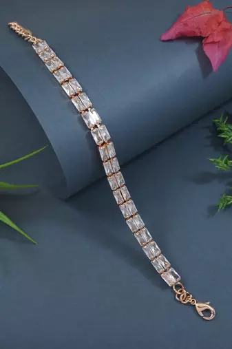 stylish rose gold plated cubic zirconia american diamond adjustable bracelet for women 