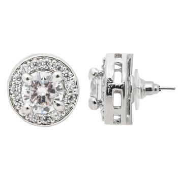 silver plated cubic zirconia american diamond chain pendent necklace with earrings set  5