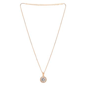 rose gold plated cubic zirconia american diamond chain pendent necklace with earrings set  3